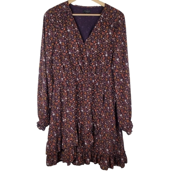 CURRENT Air Medium Ditzy Floral Ruffled Peasant Faux Wrap Dress Long Sleeves - Picture 1 of 16